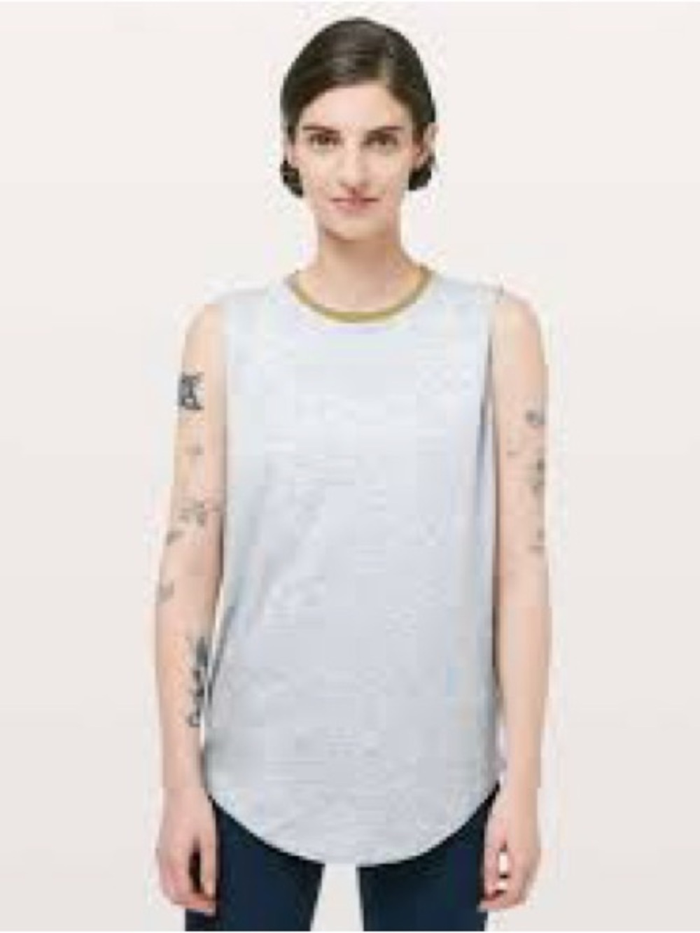 lululemon athletica Light Blue Tank with Gold Neck Trim 1106